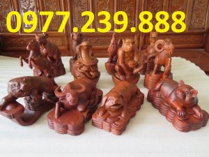 Bộ tượng 12 con giáp gỗ hương