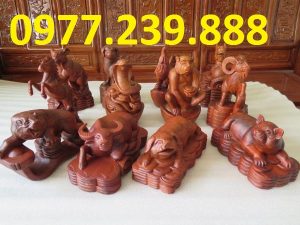Bộ tượng 12 con giáp gỗ hương đá