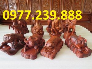 Bộ tượng 12 con giáp gỗ hương đỏ