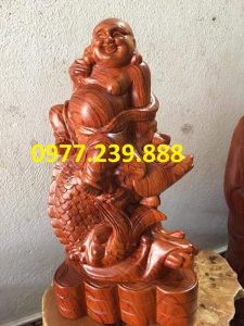 Tượng Gỗ Phật Di Lặc Cưỡi Cá Chép bằng gỗ Hương lào