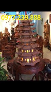 bán đèn tháp chùa bằng gỗ hương 7 tầng cao 91cm