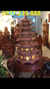 bán đèn tháp chùa bằng gỗ hương lào 7 tầng cao 91cm
