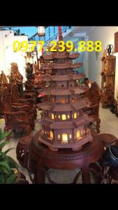 bán đèn thờ tháp chùa bằng gỗ hương 7 tầng cao 100cm