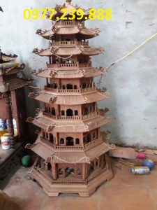bán đèn thờ tháp mái chùa bằng gỗ hương 5 tầng cao 127cm