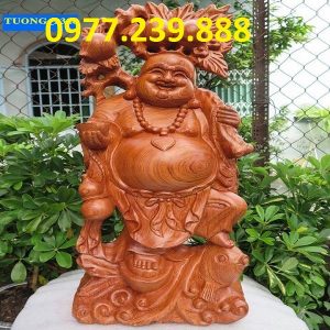 di lặc gánh đào cưỡi cá chép gỗ hương lào