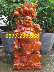 phật di lặc gánh đào cưỡi cá chép gỗ hương 30cm