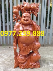 tượng di lặc gánh đào cưỡi cá chép gỗ hương đá