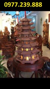 đèn tháp chùa bằng gỗ hương 7 tầng cao 91cm