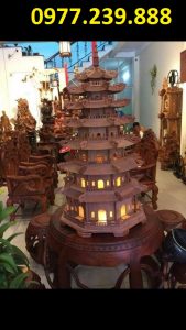 đèn tháp chùa bằng gỗ hương 91cm