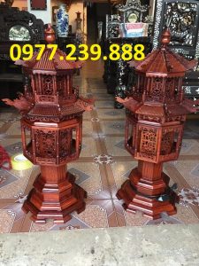 đèn thờ nhà mái chùa bằng gỗ hương cao 61cm
