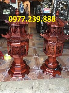 đèn thờ nhà mái chùa bằng gỗ hương cao 81cm
