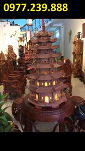 đèn thờ tháp chùa bằng gỗ 7 tầng cao 100cm