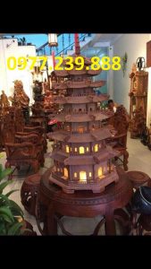 đèn thờ tháp chùa bằng gỗ hương 7 tầng cao 91cm