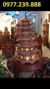 đèn thờ tháp chùa bằng gỗ hương lào 7 tầng cao 100cm