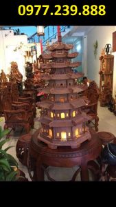 đèn thờ tháp chùa bằng gỗ hương ta lào 7 tầng cao 100cm
