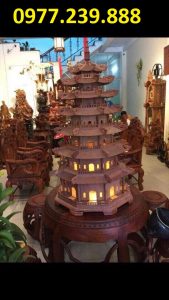 đèn thờ tháp chùa bằng gỗ hương đỏ 7 tầng cao 100cm