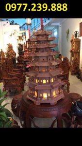 đèn thờ tháp chùa gỗ hương 7 tầng cao 100cm
