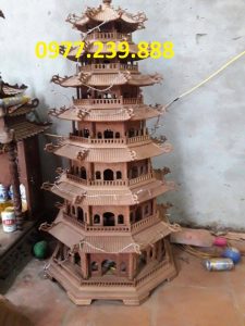 đèn thờ tháp mái chùa bằng gỗ hương 5 tầng cao 100cm