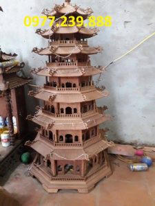 đèn thờ tháp mái chùa bằng gỗ hương 5 tầng cao 127cm