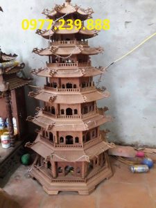 đèn thờ tháp mái chùa bằng gỗ hương 5 tầng cao 81cm