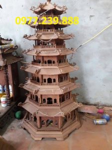 đèn thờ tháp mái chùa bằng gỗ hương 5 tầng cao 91cm
