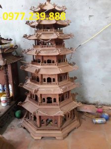 đèn thờ tháp mái chùa bằng gỗ hương 5 tầng cao 97cm