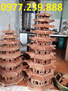 đèn thờ tháp mái chùa bằng gỗ hương bát giác cao 100cm