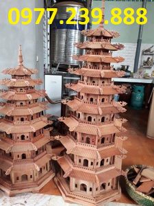 đèn thờ tháp mái chùa bằng gỗ hương bát giác cao 127cm