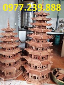 đèn thờ tháp mái chùa bằng gỗ hương bát giác cao 165cm