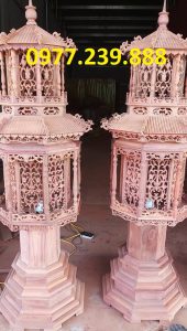 đôi đèn mái chùa bằng gỗ hương 127cm
