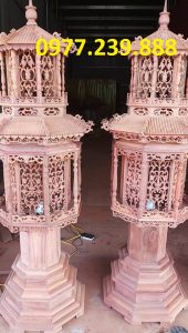 đôi đèn mái chùa bằng gỗ hương 157cm