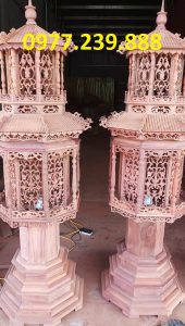 đôi đèn thờ mái chùa gỗ hương 107cm