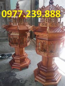 đôi đèn thờ mái chùa gỗ hương 157cm
