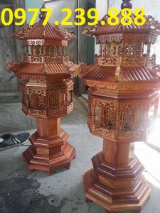 đôi đèn thờ mái chùa gỗ hương 175cm