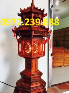 đôi đèn thờ mái chùa gỗ hương 97cm