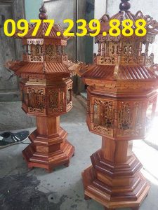 đôi đèn thờ mái chùa gỗ hương đá