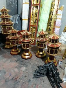 bán đèn mái chùa bằng gỗ sơn son thiếp vàng