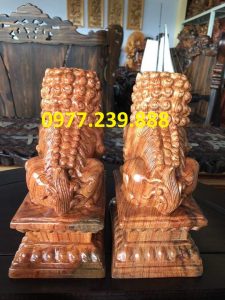 tượng cặp kỳ lân phong thủy gỗ hương 30cm
