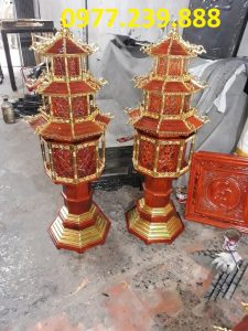 đèn tháp chùa bằng gỗ hương thiếp vàng