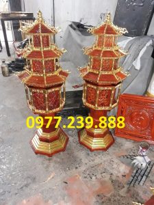 đèn tháp chùa gỗ hương thiếp vàng 81cm giá sản xuất