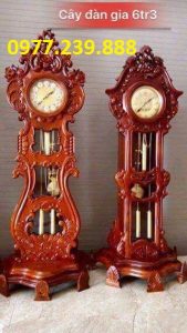 đồng hồ bằng gỗ hương đỏ hoa lá tây