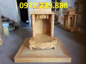 thần tài ông địa 1 mái chùa bằng gỗ pơmu 48cm